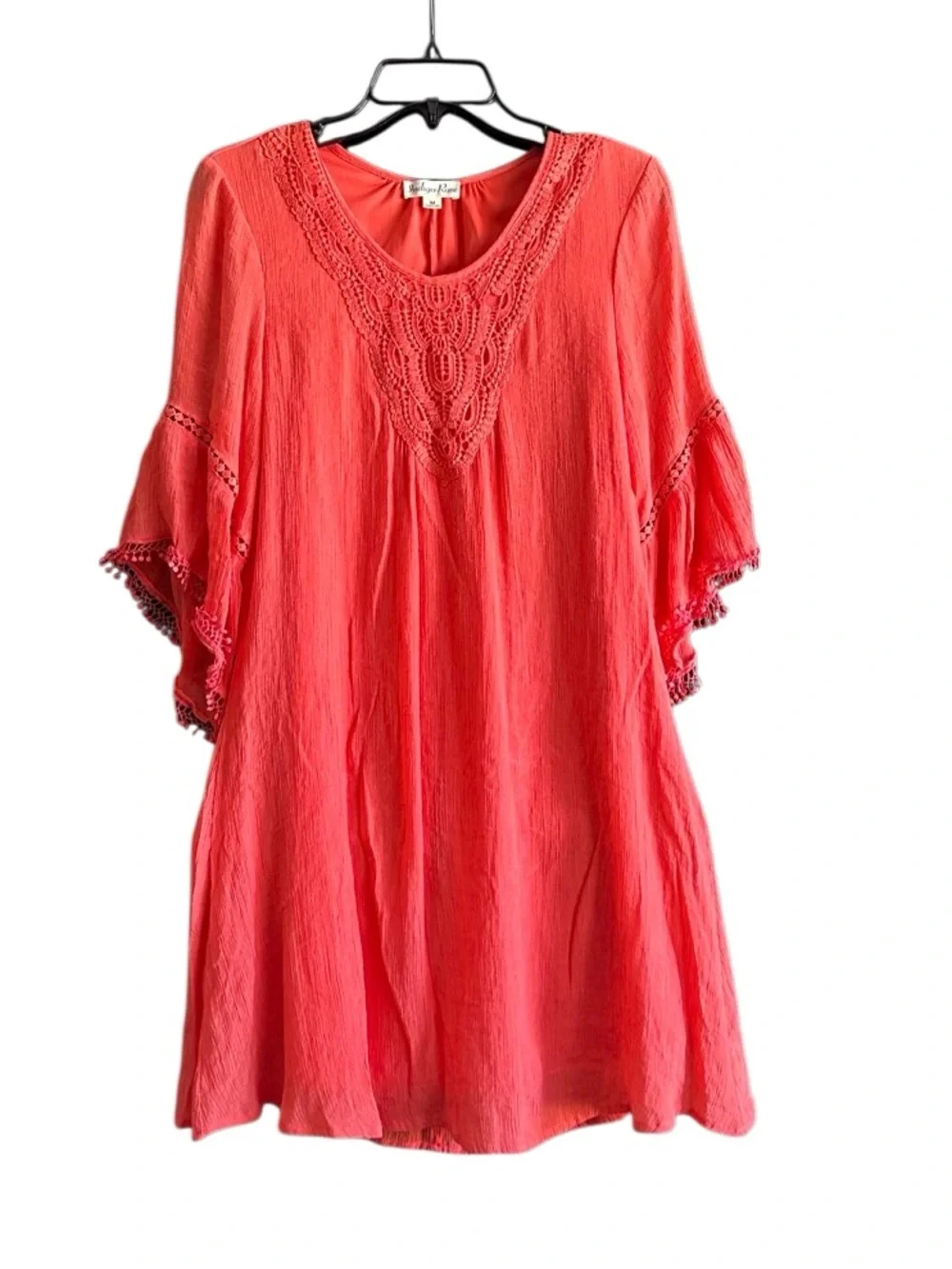 Indigo Rose Coral Crochet V-Neck Boho Tunic Dress. Size Medium
